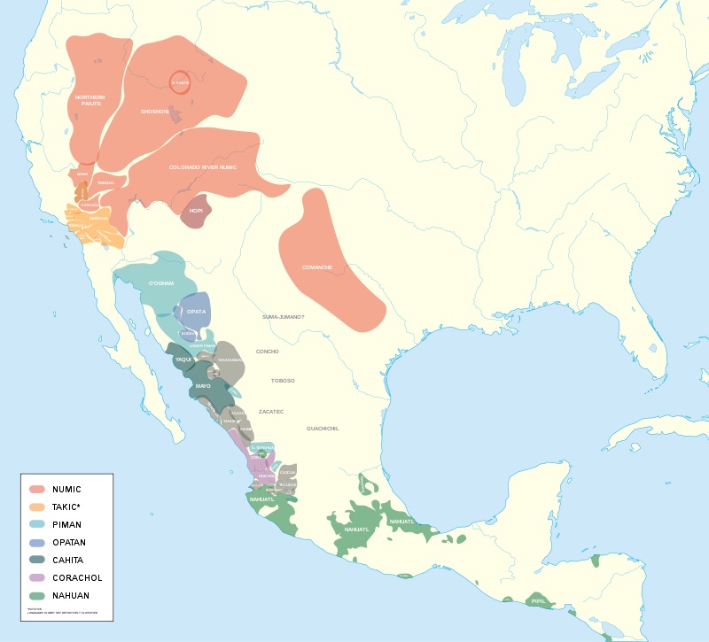 Map of Uto-Aztecan languages