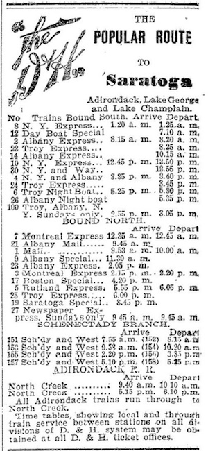 D&H 1890 RR Timetable