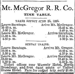 Mt. McGregor RR Timetable