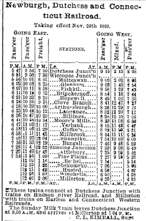 Newburgh, Dutchess and Connecticut RR Timetable