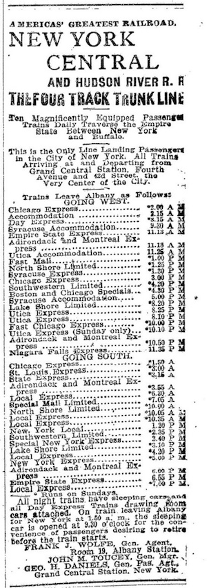New York Central RR Timetable